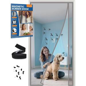 Magnetic Screen Door Left Right Side Opening Polyethylene Terephthalate Mesh Greater Than Fiberglass and Polyester Easy Install (Screen 32"x84", Gray)