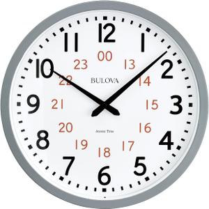 Bulova Atomic Analog Wall Clock Model C5003 Atomic Time 1, Sets Automatically, Quartz Battery Gray