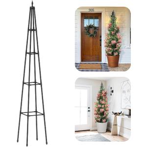 Obelisk Trellis for Climbing Plants Outdoor,6 Ft Garden Trellis for Potted Plants, Metal Trellis with Anti-Rust Coated for Potted Plants Indoor, Plant Support for Vegetables, Vines (Black)