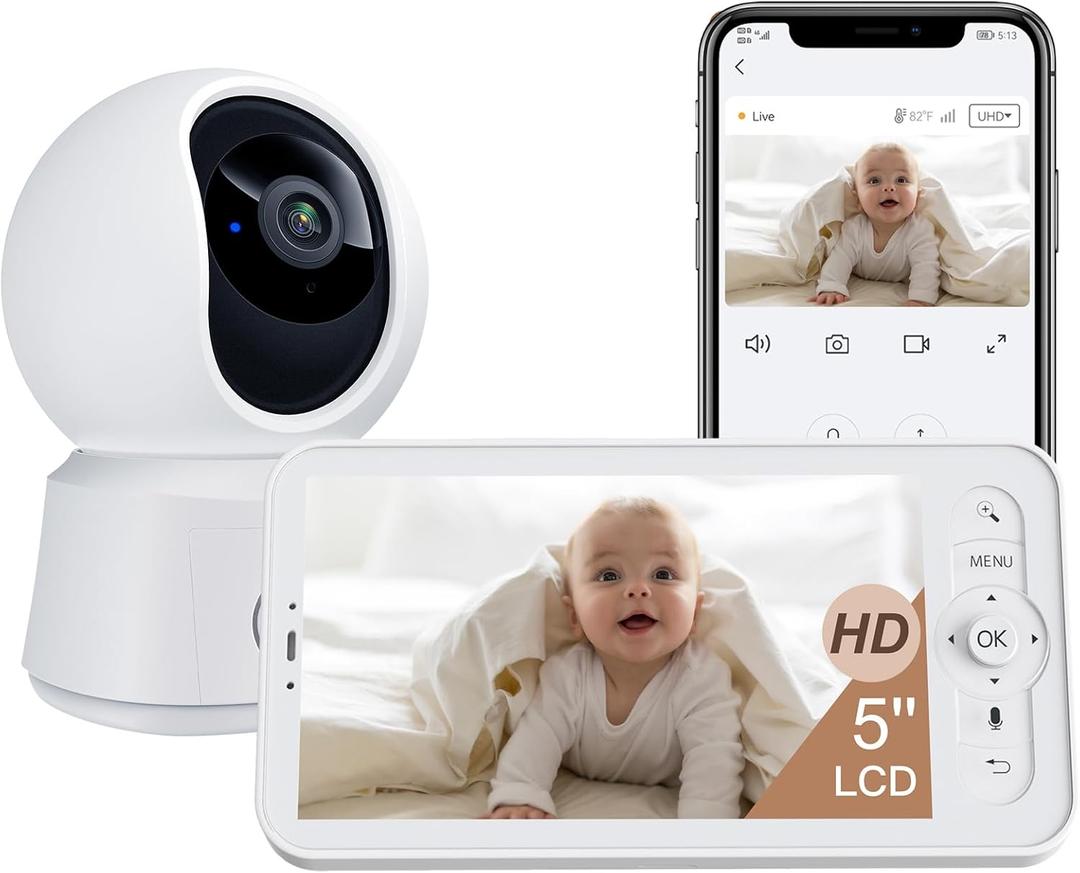 ARENTI WiFi Baby Camera Monitor B2 Kit 2025 Upgraded, 5-inch Wireless Display, Smartphone App, Encrypted Connection, Lullaby, Super Night Vision, Auto Tracking, Temp Sensor, Support Local Storage