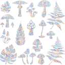 18 Pieces Mushroom and Leaf Window Decals for Bird Strike Prevention - Reusable Rainbow Suncatcher Clings to Save Birds, Non-Adhesive Anti-Collision Stickers, Easy Remove No Residue