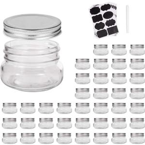 Accguan Mini Mason Jars,glass jar 5OZ With Lids（Silver,Ideal for Jam,Honey,Wedding Favors,Shower Favors,40 PACK