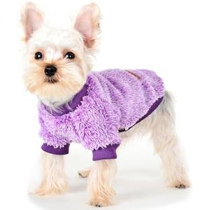 Fleece Dog Sweater Soft Fuzzy Warm Clothes for Small Dogs Girl Boy Soft Winter Coat Flannel Pu(Purple) XS