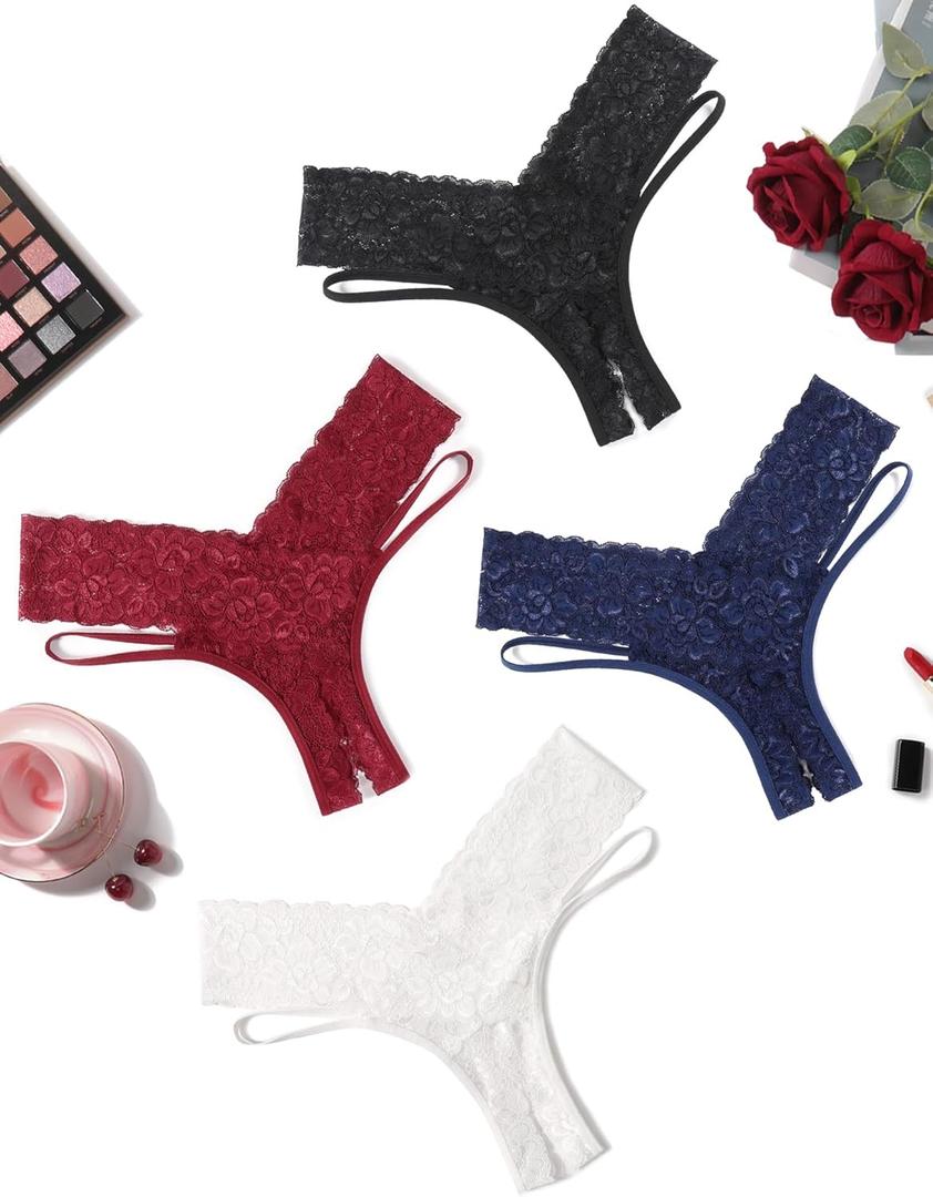 Avidlove Women Lace Panties Sexy Underwear Briefs Thongs V-Shape Waistband Tanga Sexy Cheeky Panties (XL)