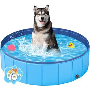YSJILIDE Portable Dog Pool PVC Pet Swimming Bathtub Collapsible Hard Plastic Pool for Pets to Swim and Bath (M-40"x 12" Blue)
