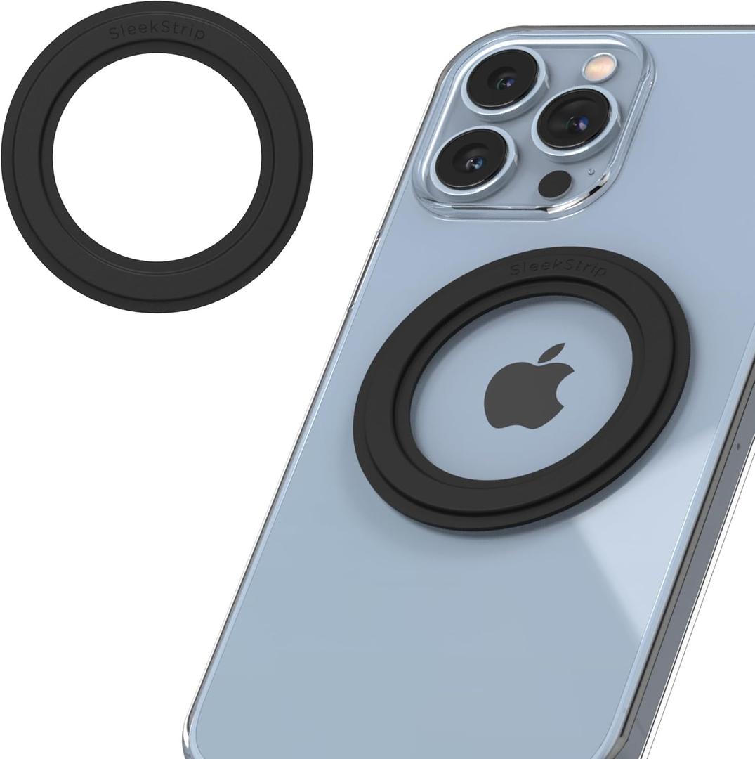 SleekStrip Mag Ring MagSafe Magnetic Ring Adapter for iPhone Android Kindle Strong Adhesive MagSafe Sticker for Phone Case Back of Phone Magnetic Converter Kit Accessory (Black (Pack of 1))
