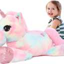 Tezituor 43in Giant Unicorn Stuffed Animal, Rainbow Pink Stuffed Unicorn Toys for Girls and Women, Big Unicorn Plush Gifts for Valentines Day, Christmas, Birthday, Party and Decorations