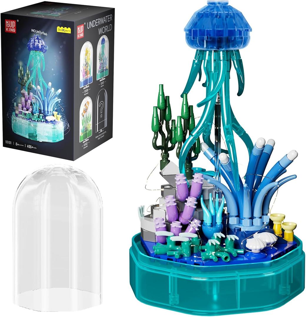 Sea Creature Collections Jellyfish Building Sets with Seaweed and Coral, 10101 Sea Animal Building Kits for Adults and Kid Boys Girls 8 9 10, 405 PCS Natural Style Ocean STEM Toy Music Box with Lights