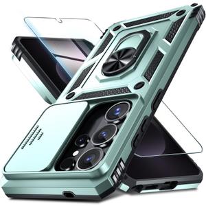 Janmitta Compatible with Samsung Galaxy S26 Ultra Case Built in Slide Camera Lens Cover+Screen Protector+Finger Ring Holder Kickstand,Heavy Duty Shockproof Full Body Phone Cover,2026 Dark Green