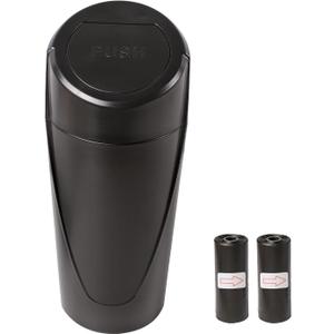 Hovom Mini Car Trash Can with Lid, Portable Garbage Can for Car, Leakproof Cup Holder Automotive Garbage Bin with 2 Rolls of Trash Bags, Small Trash Storage Can for Car Home Office(Black)