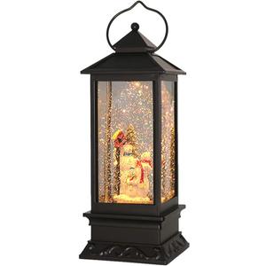 Eldnacele Christmas Snow Globe Lantern with Music, Battery Operated Lighted Swirling Glitter Water Lantern with Timer for Christmas Home Decoration, Snowman