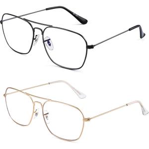 JM Aviator Blue Light Blocking Computer Glasses, Square Eye Protect Video Eyeglasses Anti Glare Men Women (Gold & Gunmetal)