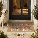 FTKBGHY Patriotic USA Door Mat, Retro Red White and Blue American Flag Star Welcome Mat for Front Door Outdoor Indoor Porch Entrance Entryway, Home Decor, 17x30 Inches