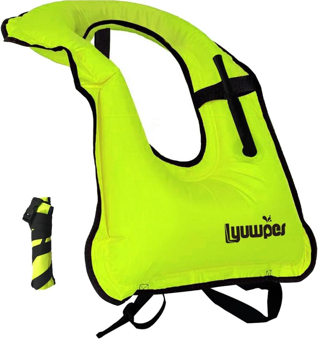 Inflatable Snorkel Vest Adult Snorkeling Jackets Free Diving Swimming Safety Load Up to 220 Ibs (Green)