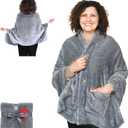 Fleece Poncho Blanket -Drape and Go No Sleeves- Lightweight Wrap Shawl -Wearable Blanket- Gift for Grandma and Mom (Fleece Silver Grey)
