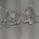 Rhinestone Bra for Women Sequin Mermaid Bra Belly Dance Beaded Sparkly Top for Rave Cabaret Party Club Silver
