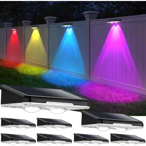 Brightever Solar Fence Lights Outdoor 8-Pack, Waterproof Solar Powered LED Fence Light with Warm White & 6 RGB Colors & 2 Lighting Modes for Deck, Step, Stair, Fence, Outside, Patio, Garden, Backyard