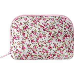 Quilted Conch Shaped Makeup Bag Cosmetic Bag for Women, Floral Coquette Cotton Travel Makeup Case Toiletry Zipper Make Up Pouch, Travel Storage Organizer Stuff (Red Flower)