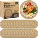Elcoho 40 Pieces Round Woven Placemats 12 Inch Boho Rattan Placemats Farmhouse Braided Place Mats Woven Plate Chargers Rustic Wicker Table Mats for Dining Table