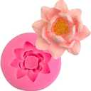 Pink 3D Flower Lotus Silicone Mold for DIY Cupcake Cake Topper Decoration Jelly Shots Fondant Mold Crystal Handmade Ice Cream Soap Mould Candy Making Supplies