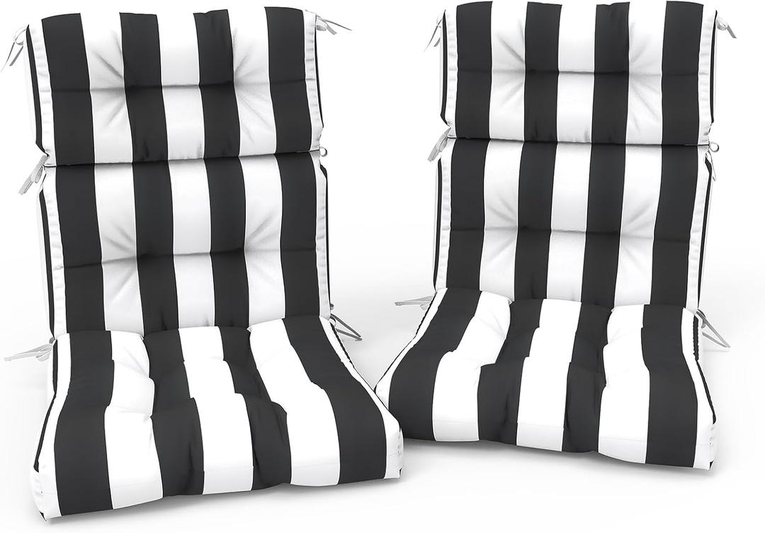 Outdoor High Back Patio Chair Cushions, Tufted Rocking Chair Cushions, Adirondack Cushions for Garden Porch Home Office Chair Use, 44 x 22 x 4, 2 Pack, Cabana Black