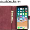 iCoverCase for iPhone X/XS Wallet Case with Card Holder and Wrist Strap, PU Leather Kickstand Card Slots Zipper Pocket Magnetic [Detachable] Flip Cover Case 5.8 Inch (Claret)