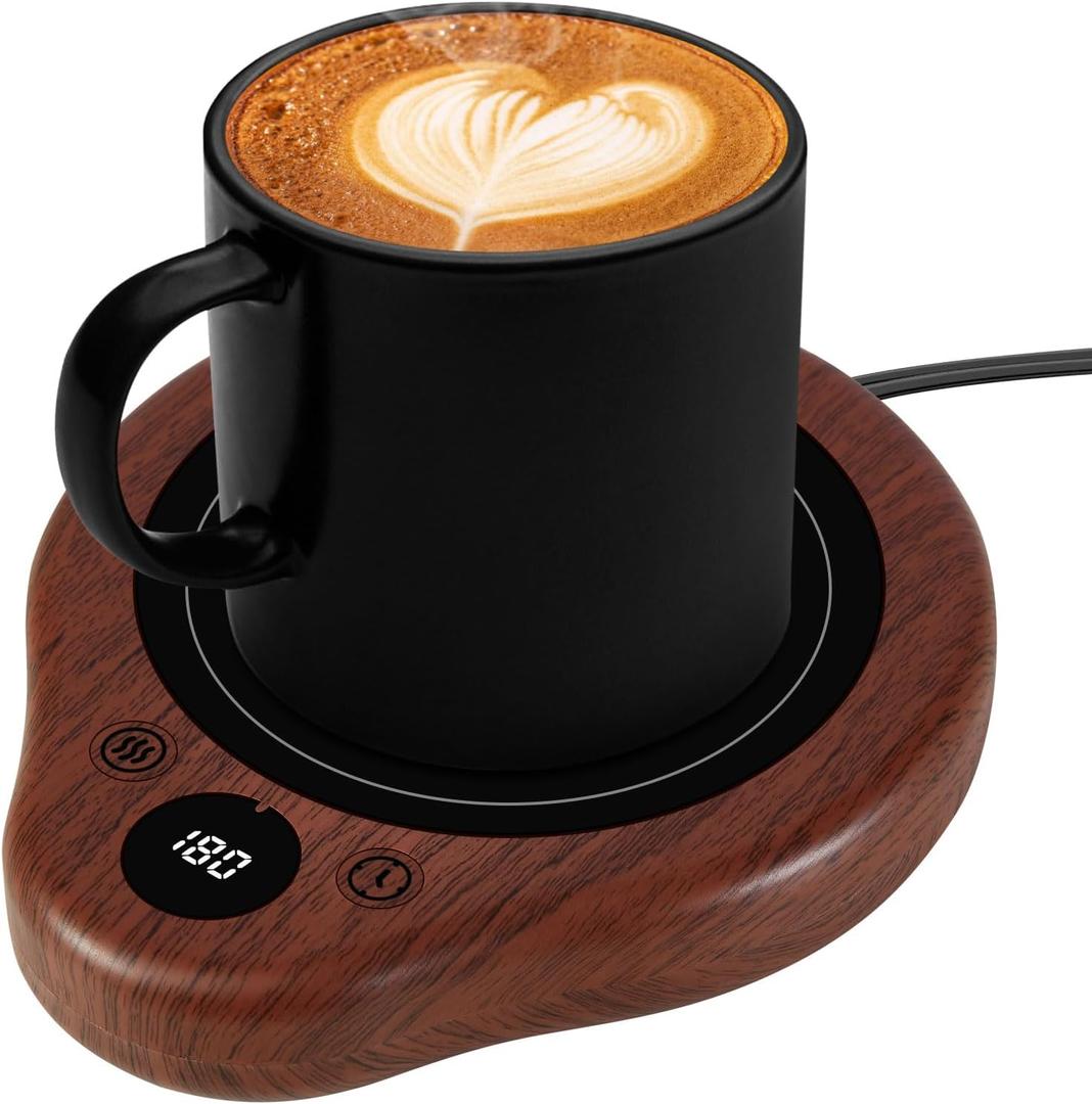 Mug Warmer, 3 Temperature Settings Coffee Mug Warmer, 2-12H Timed Settings Coffee Warmer, Digital Display Mug Warmer for Desk with Touch Control, 25W Coffee Cup Warmer for Tea, Coffee, Milk, Candles (Wood)