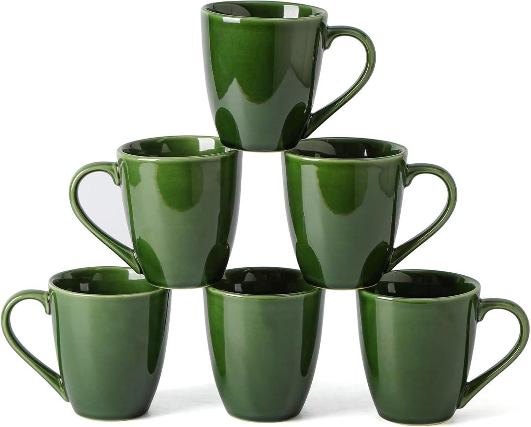 vicrays Coffee Mug Set, 12 Ounce, Set of 6, Ceramic Mug for Men, Women, Unique Glazed Mugs with Handle for Coffee, Tea, Milk, Cocoa, Cereal(Green)