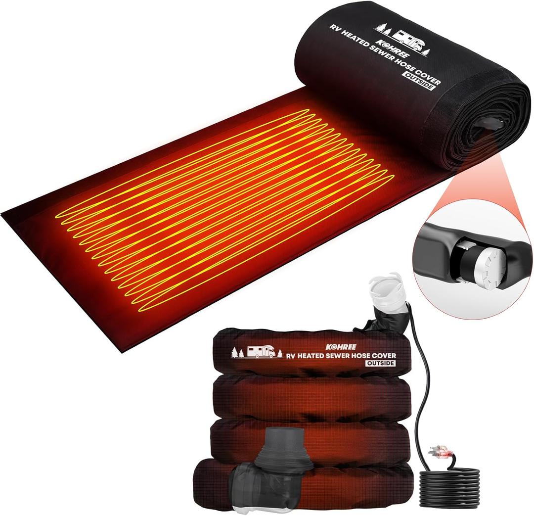 Kohree 15FT Heated RV Sewer Hose Sleeve, Avoid Freezing at -45F with Energy Saving Thermostat, Insulated Waterproof Heated Cover for RV Sewer Hose (Not Included), RV Winter Accessories for RV Camper