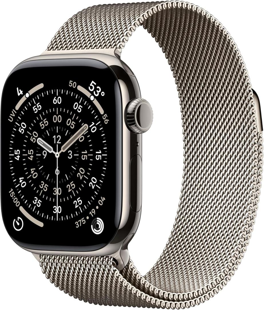 Apple Watch Series 11 [GPS + Cellular 42mm] Smartwatch with Natural Titanium Case with Natural Milanese Loop. Sleep Score, Fitness Tracker, Health Monitoring, Always-On Display, Water Resistant (42mm Case + Small/Medium Band)