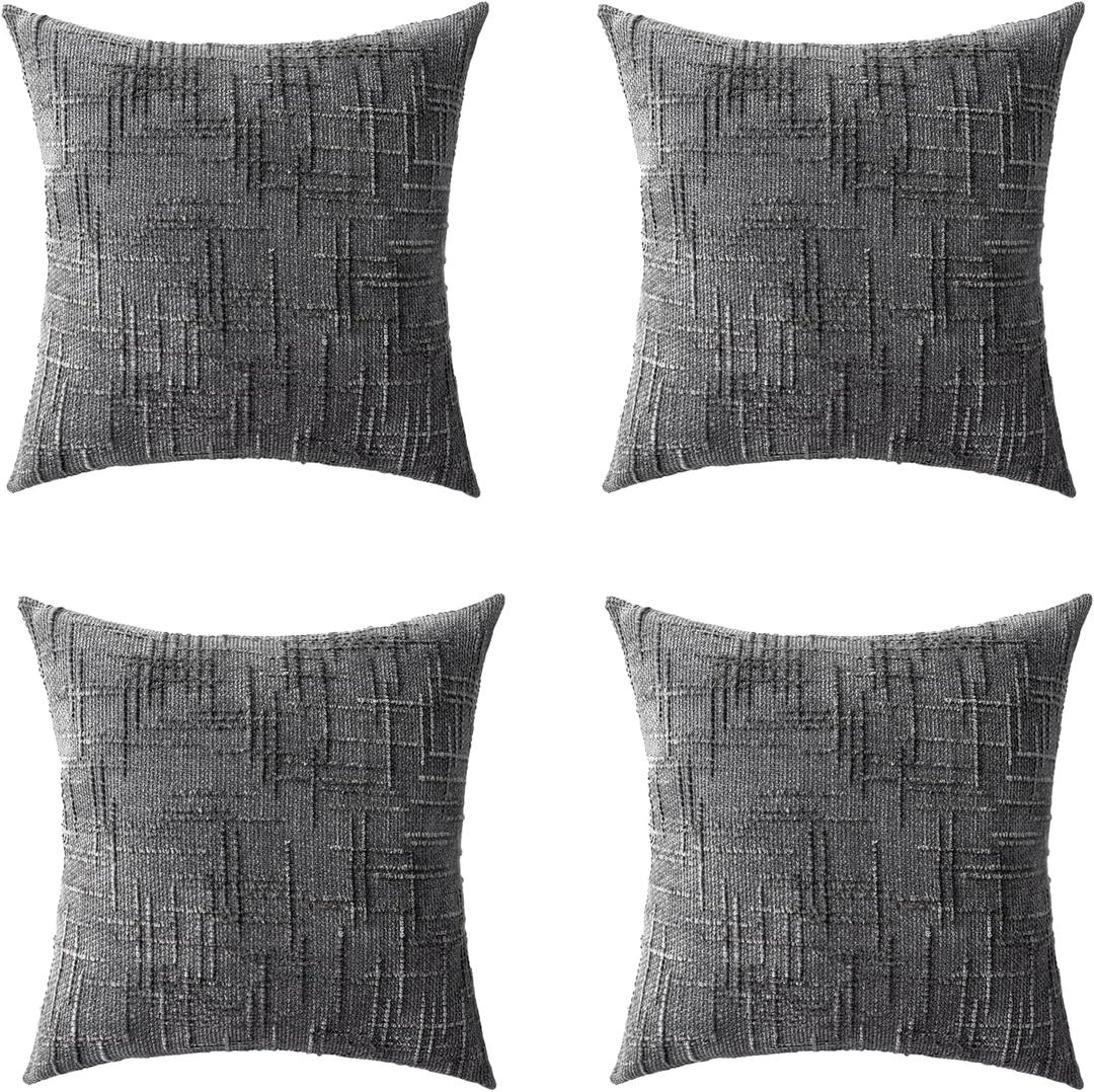 Decorative Throw Pillow Covers 20x20 Inch Set of 4, Soft Solid Farmhouse Chenille Couch Pillows, Spring Pillow Covers for Couch Sofa Bed Living Room Home Decor Pillowcase, Dark Gray