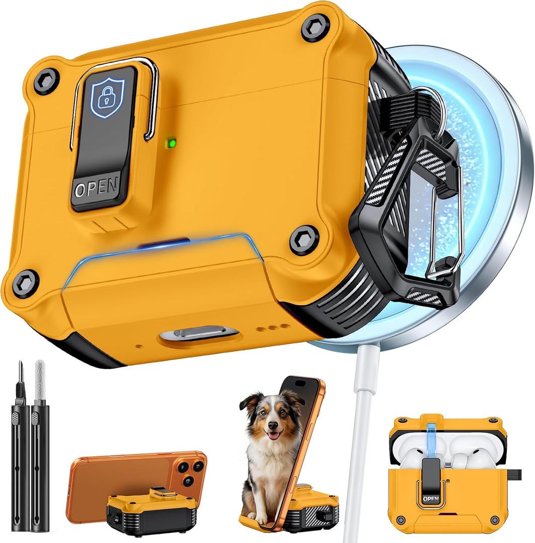 Inesore Compatible with AirPods Pro 3 Generation Case,Secure Lock & Phone Stand Design,Compatible with MagSafe,Automatic Snap Switch Secure Cover for New AirPods Pro 3rd (2025)-Yellow