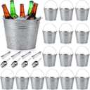 Zopeal 24 Pcs Galvanized Beer Bucket Set, Includes 16 Metal Ice Buckets 5qt Bulk with 4 Scoops & 4 Tongs Round Silver Tin Pails for Weddings Catering Beach Pool Large Events Table Centerpieces