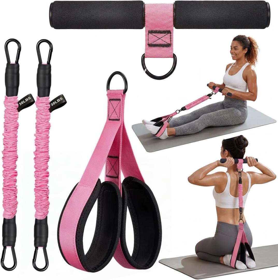Pedal Resistance Band with Handles, 2026 Upgraded 2-Level Resistance Sit Up Exercise Equipment for Abs, Core, Arms, Legs & Glutes, Portable Home Exercise Bands with Storage Bag
