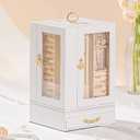 Enthralite Jewelry Box Large for Dresser: Women Necklace Ring Storage Organizer with Compartments - Elegant Earring Holder Display - 360 Rotating Jewelry Organizer with Glass Door