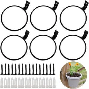 TIHOOD 6 Pack 6 inch Flower Pot Holder Ring, Flower Pot Holder Ring Wall Mounted Set Wall Mounted Metal Planter Hanger Matte Black Hanging Plant Holder