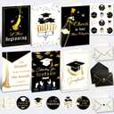 12 Pack Gold Foil Graduation Cards 5 x 7 in with Envelopes and Sticker Seals, 6 Elegant Designs with Printed Messages Inside, Congrats Cards for High School & College Graduates, Gifting and Mailing