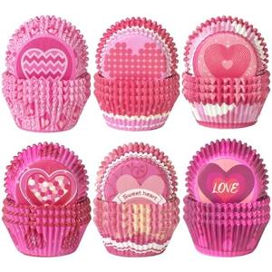 qiqee Valentine Cupcake Liners 300PCS Muffin Liners 6 Designs Birthday Cupcake Papers Baking Cups For Valentine's Day(Standard Size), 4 Pack