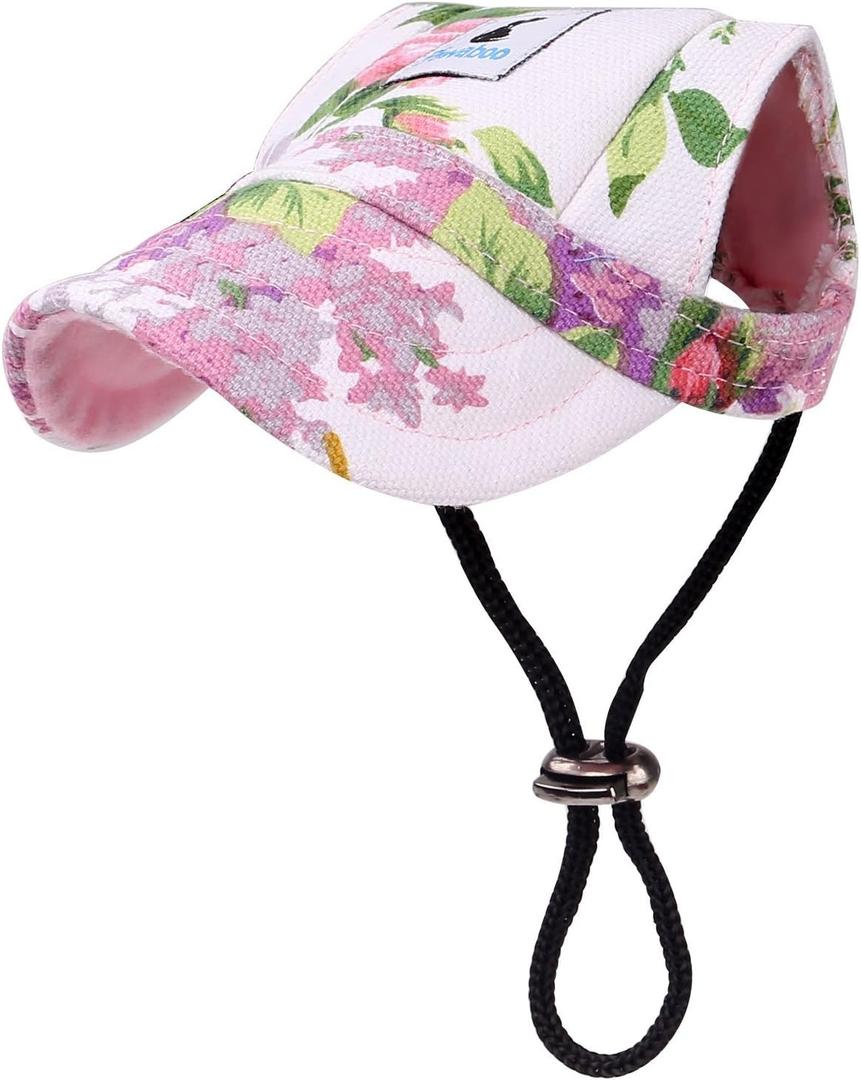 Pawaboo Dog Baseball Cap, Adjustable Dog Outdoor Sport Sun Protection Baseball Hat Cap Visor Sunbonnet Outfit with Ear Holes for Puppy Small Dogs, Medium, Floral Purple (M (suit for small and medium dog))