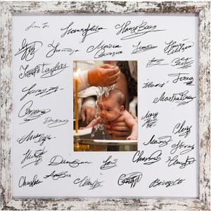 GraduatePro 14x14 Signature Picture Frame Board for 5x7 Photo with Signable Mat for Birthday Baptism Party Graduation Wedding Guest Book Rustic White