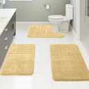 Bath Rugs Set 3 Pieces Bathroom Mat Soft Absorbent Plush Shaggy Soft Floor Non Slip Shower Bath Tub Machine Washable (Honey Gold-Strip, 20"x32"/20"x20"/17"x24")