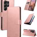 Wallet Case for Samsung Galaxy S25 Ultra with RFID-Blocking Credit Card Holder, PU Leather Folio Flip Cover Women Men Protective Phone Case Compatible with Samsung S25 Ultra, Pink