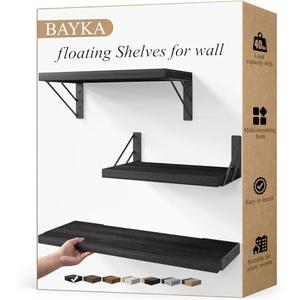 BAYKA Wall Shelves for Bedroom Decor, Floating Wall Shelves for Living Room Kitchen Storage, Wall Mounted Rustic Wood Floating Shelves for Kids Books, Corner Shelves for Bathroom, Office(Set of 3)