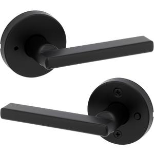 Kwikset Halifax Interior Privacy Door Handle with Lock, Round Lever for Bathroom and Bedroom, Matte Black Reversible Keyless Push Button Lock Door Lever, with Microban Protection (1 Pack)