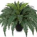 Hollyone Artificial Large Fern Boston Potted Plant for Outdoors & Indoor 25.5inch Faux Fake Fern Bush Plant in Pot for Patio Garden Farmhouse Windowsill Entrance Porch Office Living Room Home Decor