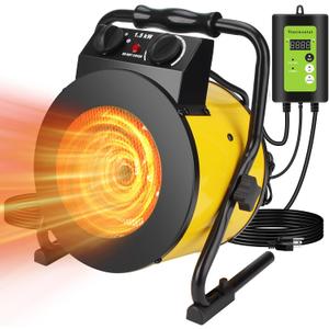 Greenhouse Heater with Thermostat, 1500W Outdoor Heaters for Patio, Fast Heating, Overheat Protection, Electric Space Heaters for Greenhouse, Grow Tent, Patio, Garage, IndoorYellow