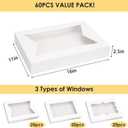 Moretoes 60pcs 16x11x2.5 Inch Cookie Boxes (Not Popup), Bakery Boxes with 3 Style Window for Pastries, Pies, Muffins, Chocolate Covered Strawberries