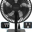 Hiree Desk Fan with USB Charging Port, 6.7 Inch 2 Speeds Small Desktop Table Fan with USB Charger, AC Outlet and LED Light, Strong Wind, Quiet Operation - Suitable for Bedroom, Home, Dorm Room