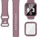 Compatible for Apple Watch Series 11 10 Band 46mm and Case with Screen Protector, Soft Silicone Sport Strap Bands and Protective Cover with Tempered Glass for iWatch Series 11 10 (Smoke Violet)