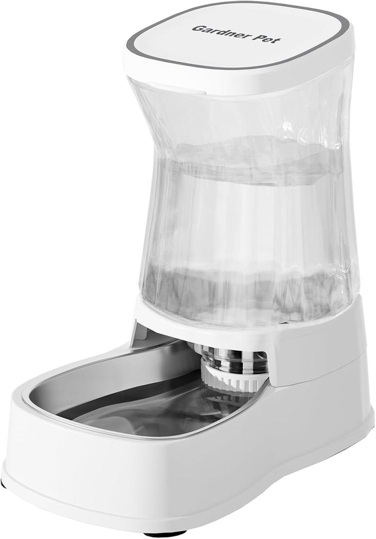 Automatic Gravity Water Dispenser for Dogs, 1-Gallon Stainless Steel Water Bowl Dispenser, 100% BPA-Free Dog Water Fountain Dispenser for Small&Medium Dogs, Cats, Puppies(White)